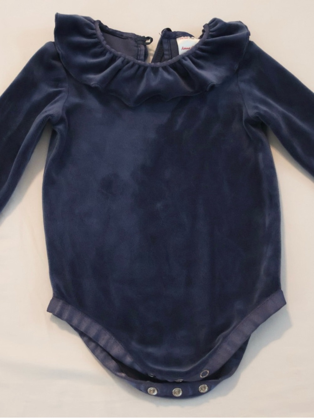 Hanna Andersson Velvet Navy Ruffle Collar One-Piece Bodysuit - Kids